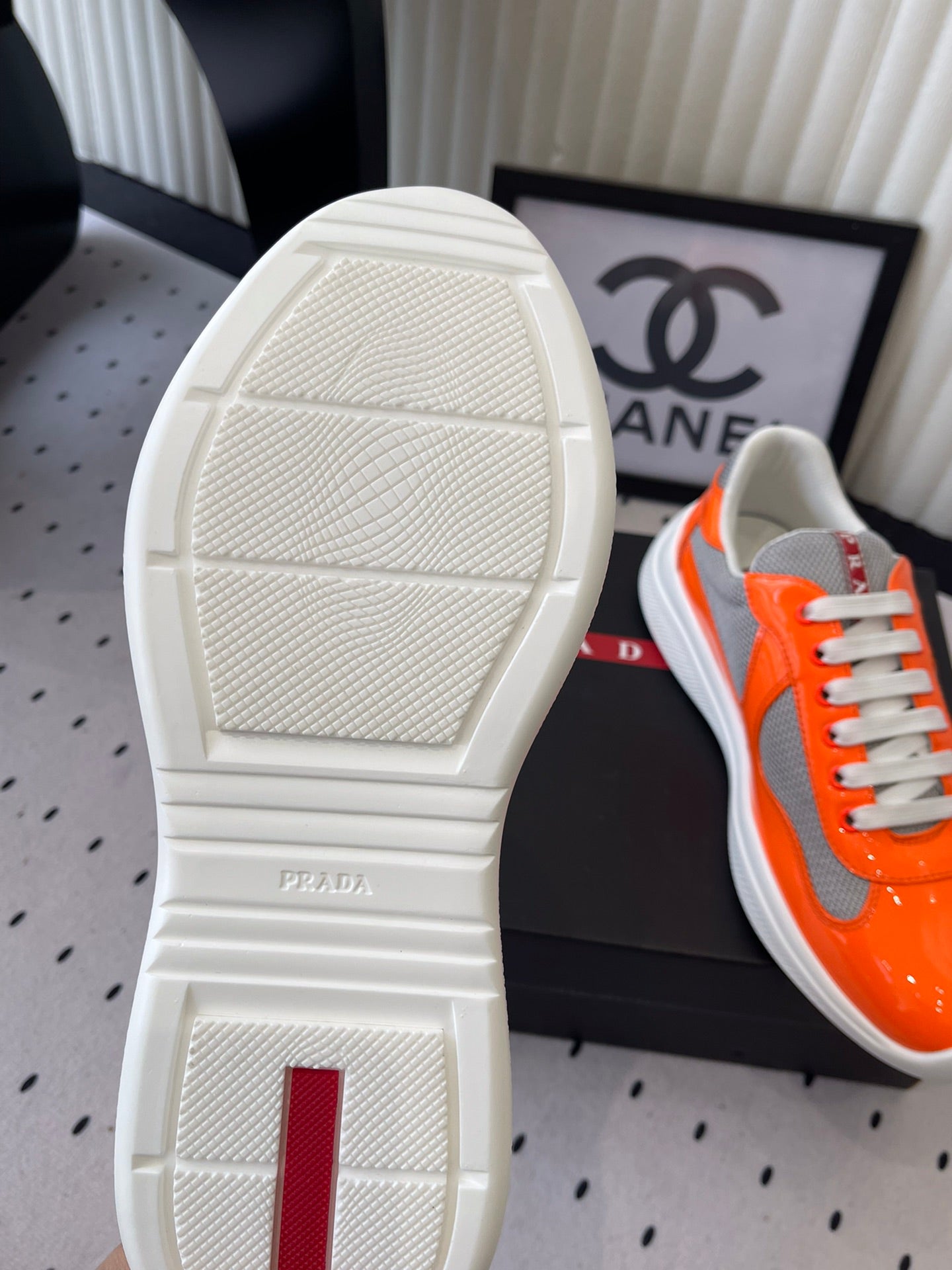 Pra 2025 Sneaker Orange mix Gray Patent Leather Mesh 554581
