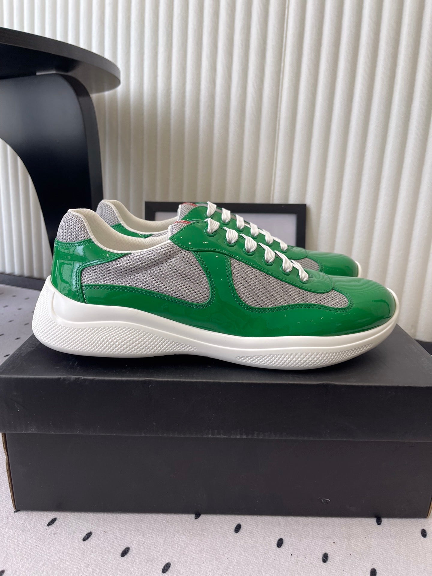 Pra 2025 Sneaker Green mix Gray Patent Leather Mesh 554582