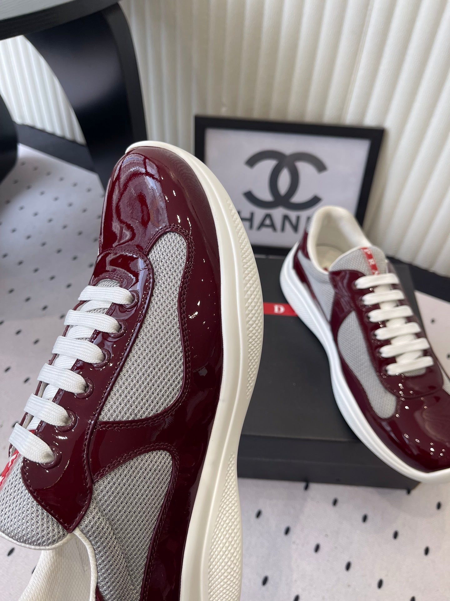 Pra 2025 Sneaker Burgundy Gray Patent Leather Mesh 554585
