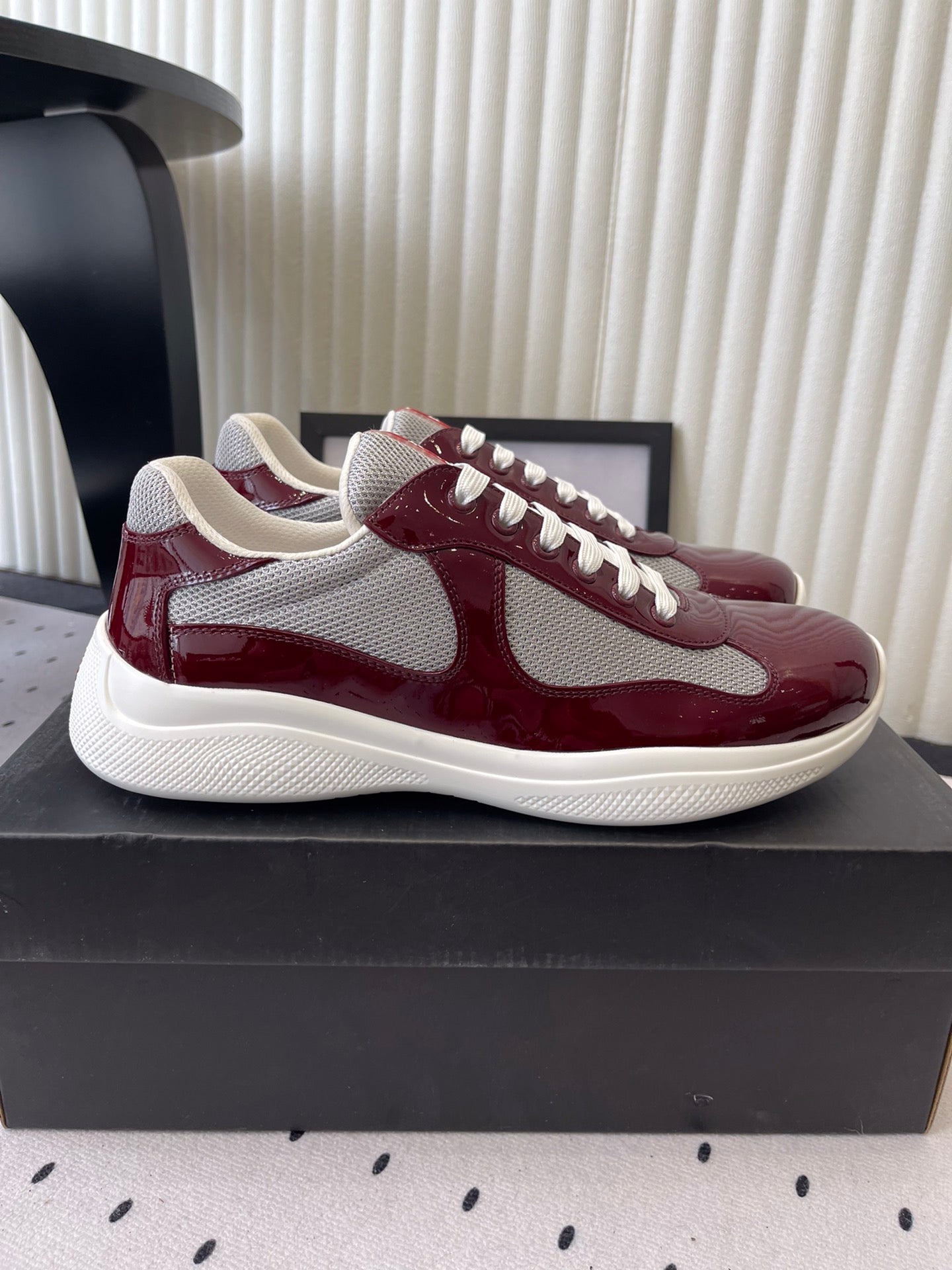 Pra 2025 Sneaker Burgundy Gray Patent Leather Mesh 554585