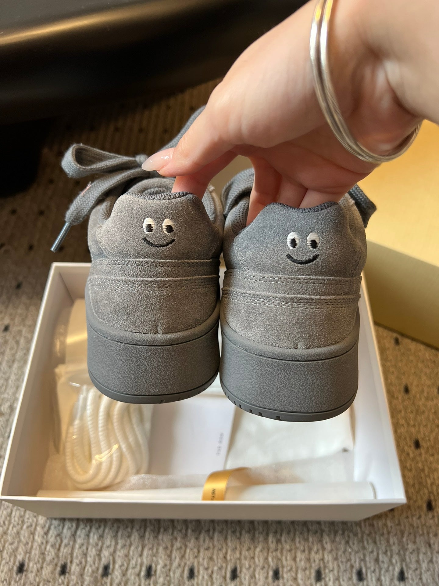 The Row 2025 Smiley Face Sneaker Gray Suede 561650