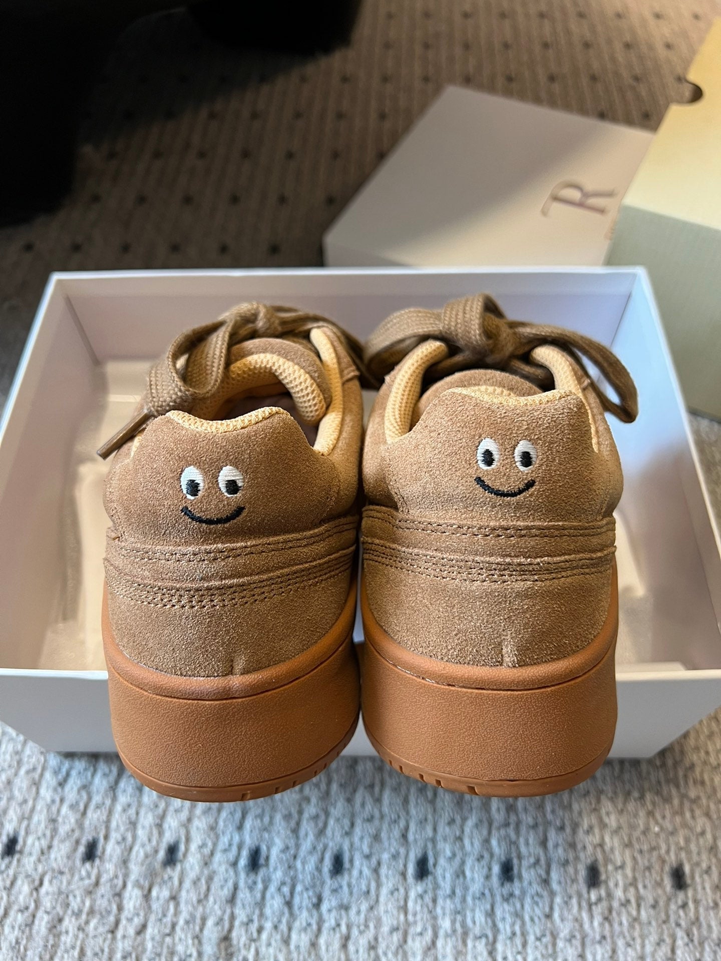 The Row 2025 Smiley Face Sneaker Tan Suede 561651