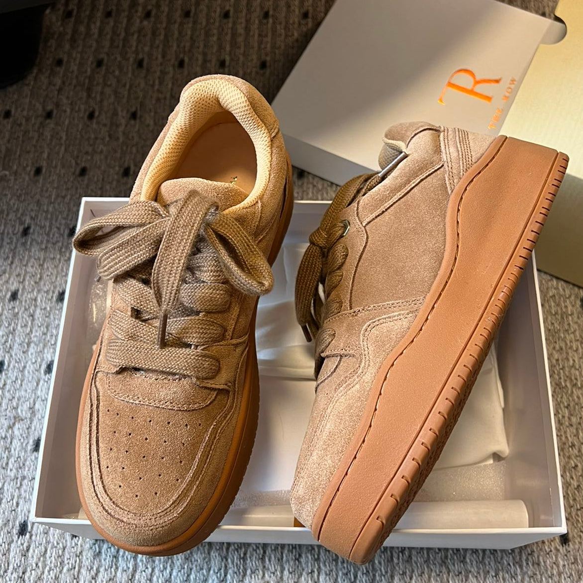 The Row 2025 Smiley Face Sneaker Tan Suede 561651