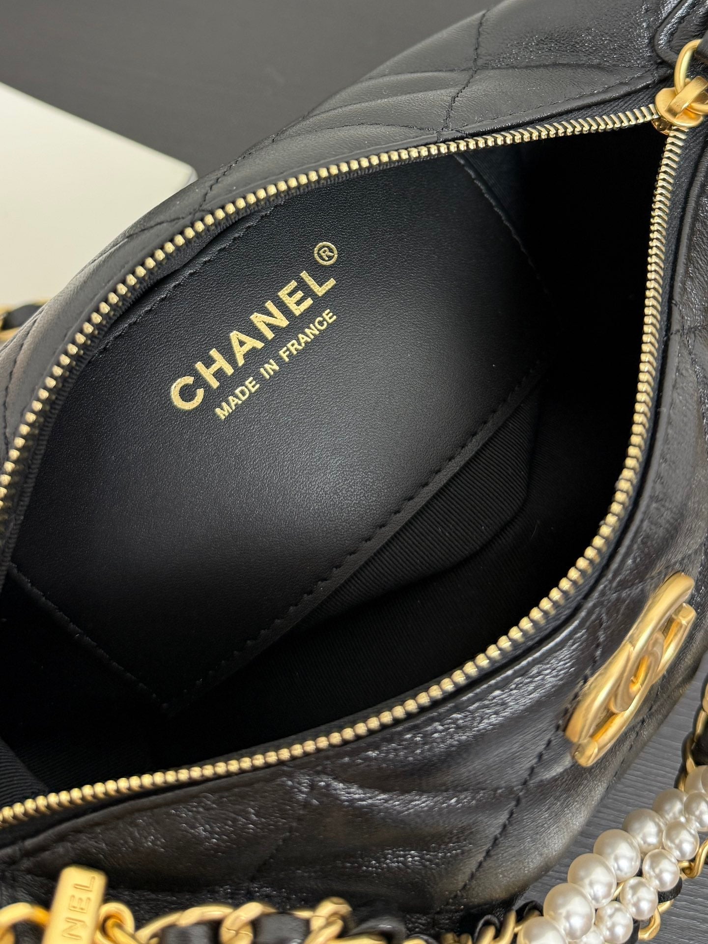 Chanel 2026 Matelassé Pearl Chain Bag Black Lambskin