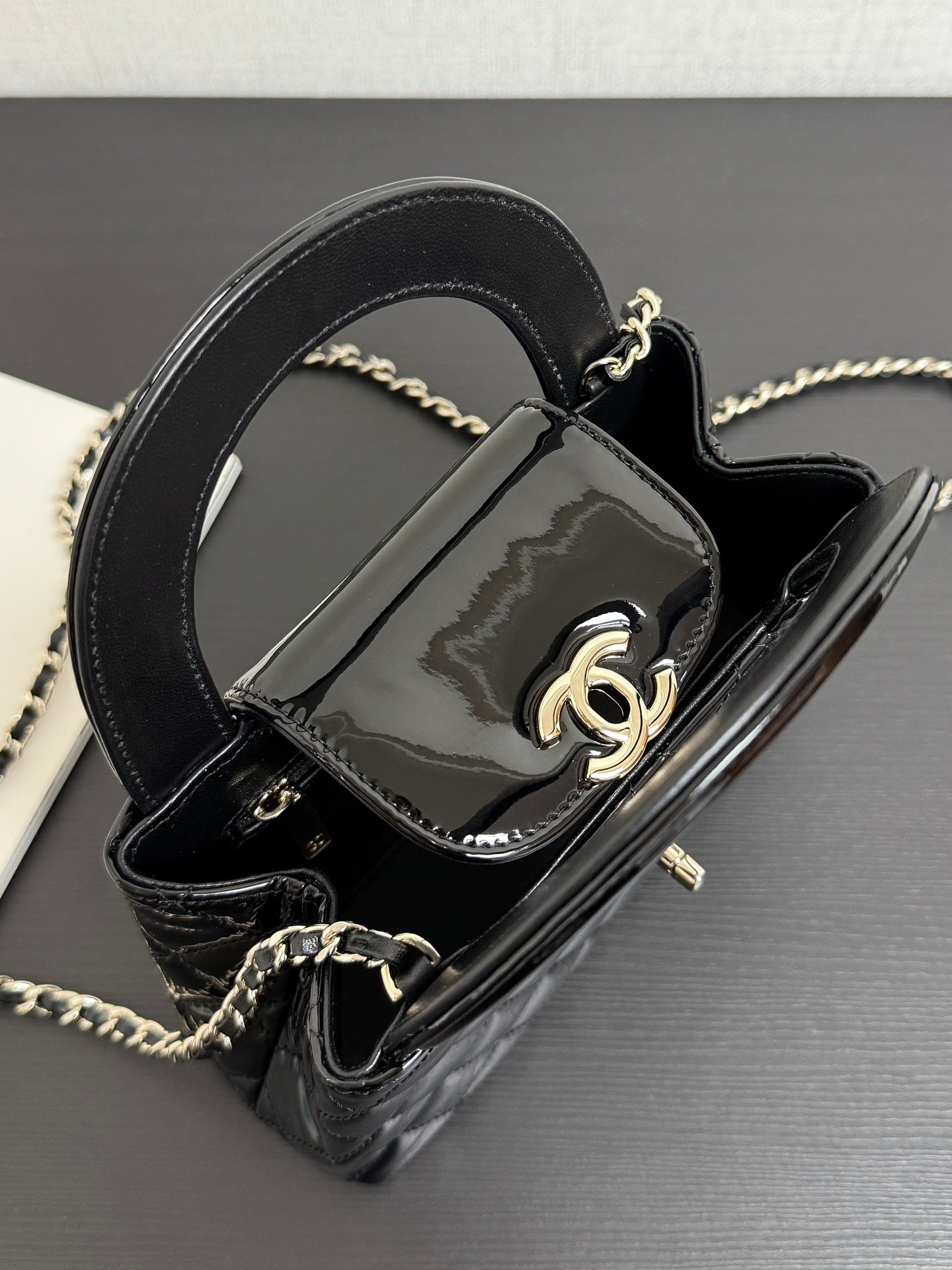 Chanel 2026 Kelly Bag 19cm Quilted Black Patent Leather