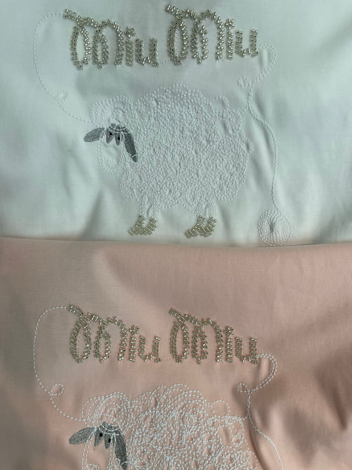 Miumiu 2026 Embroidered Sheep Short-Sleeve T-Shirt Cotton 343442