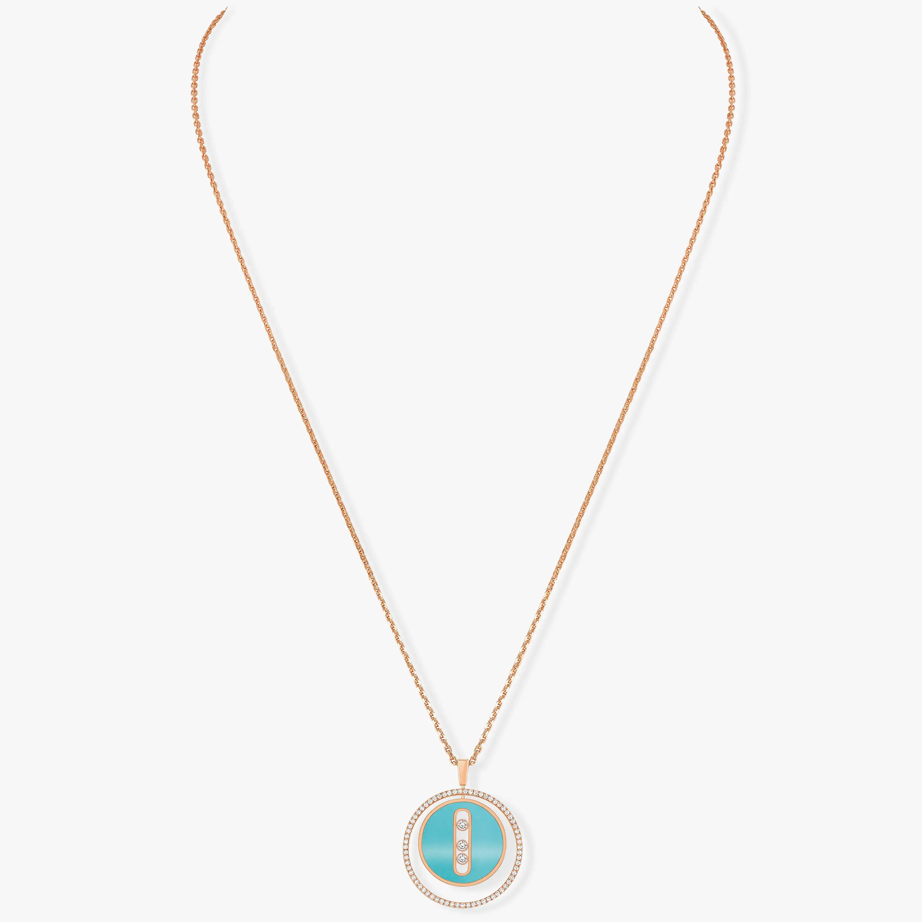 LUCKY MOVE 3 DIAMONDS TURQUOISE PINK GOLD DIAMOND NECKLACE