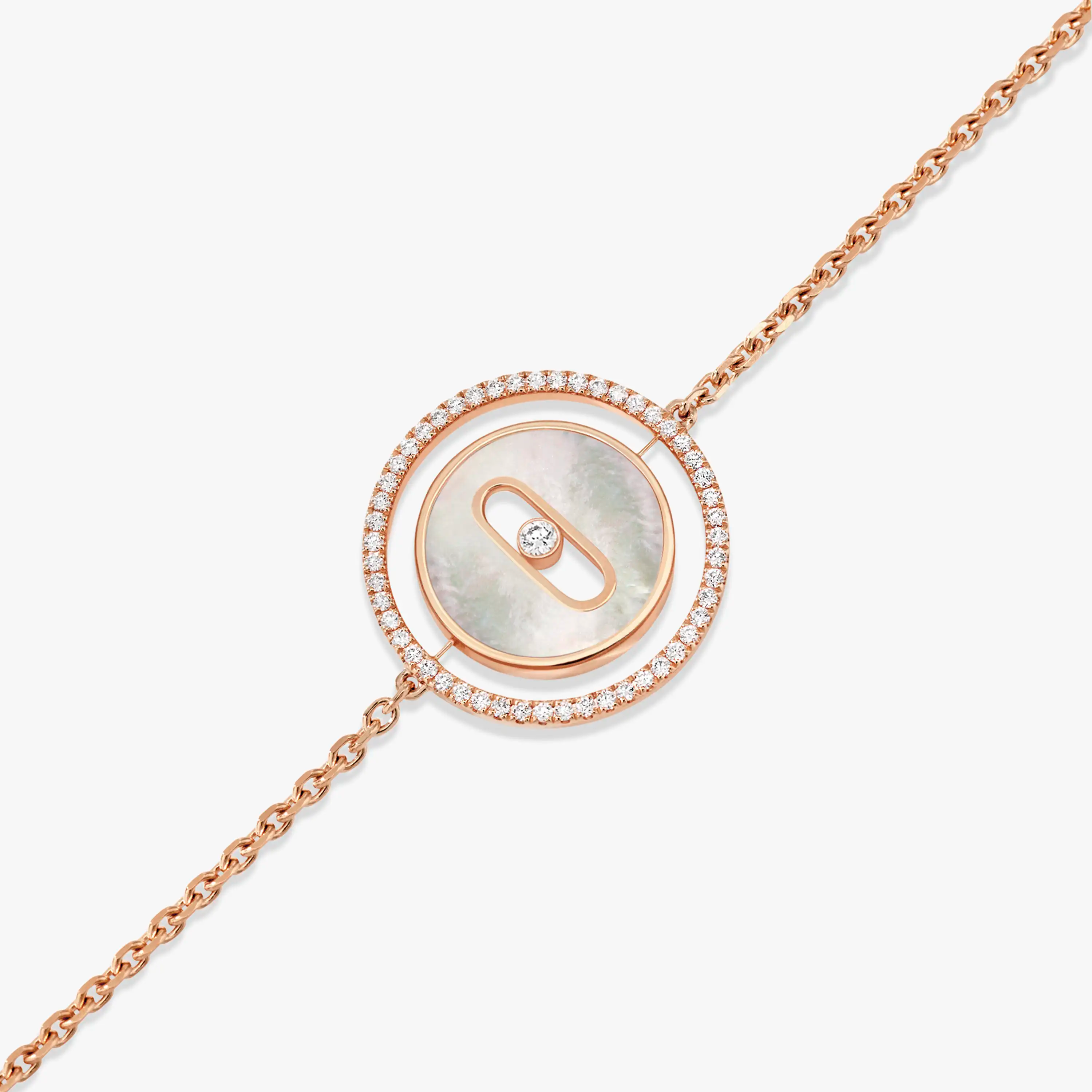 LUCKY MOVE WHITE MOTHER OF PEARL PINK GOLD DIAMOND BRACELET