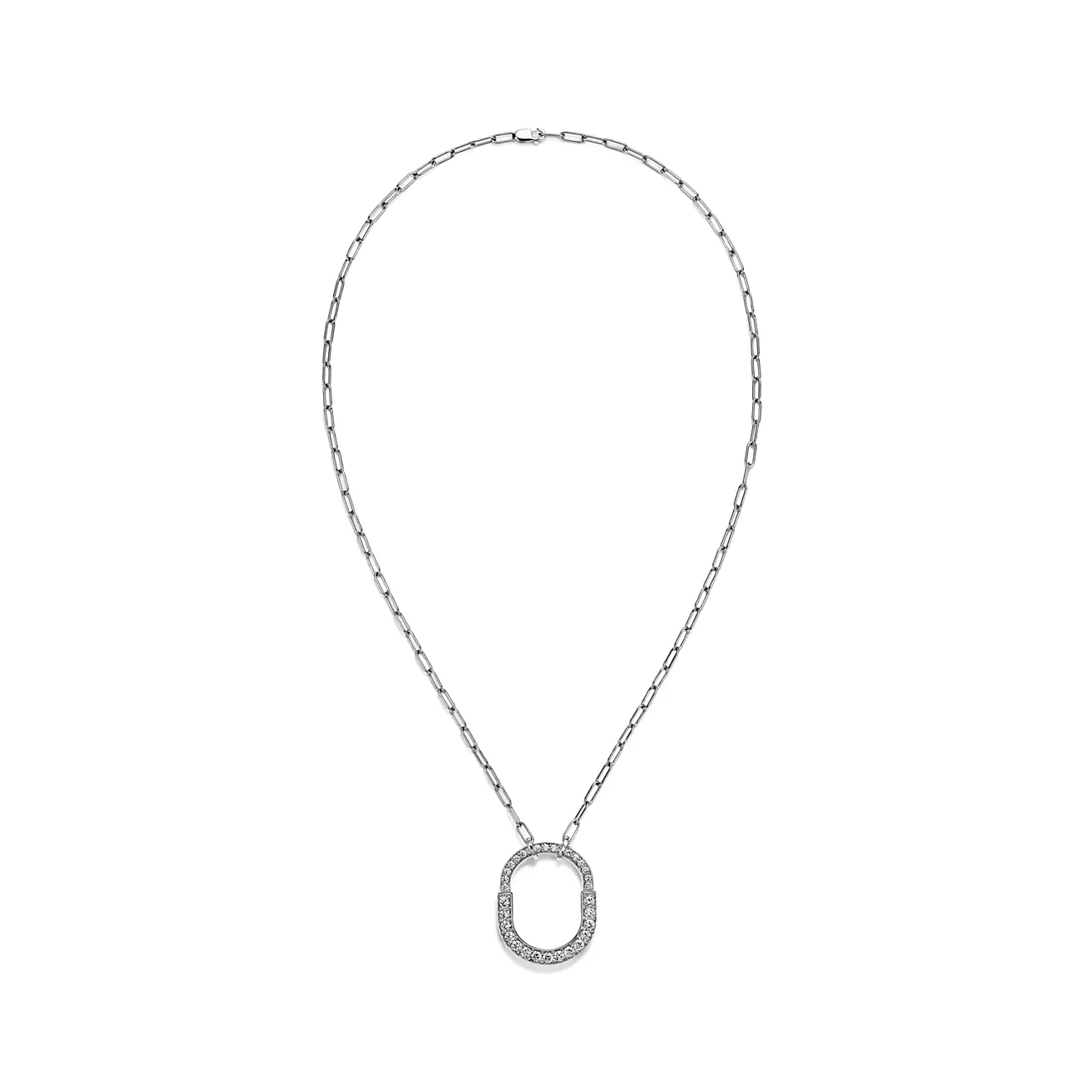 LOCK NECKLACE MEDIUM PENDANT SILVER PAVED DIAMONDS