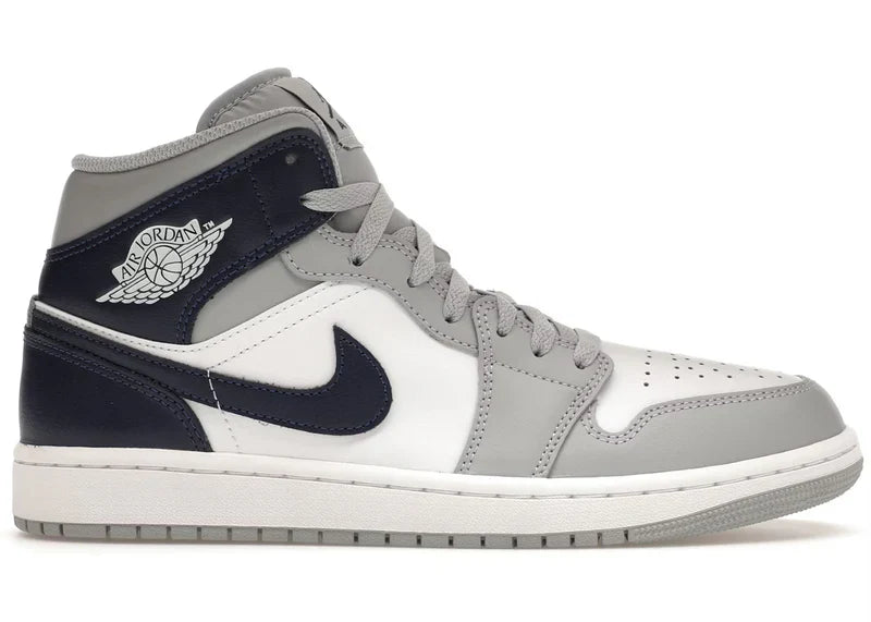 Nike Air Jordan 1 Mid Wolf Grey Midnight Navy Leather