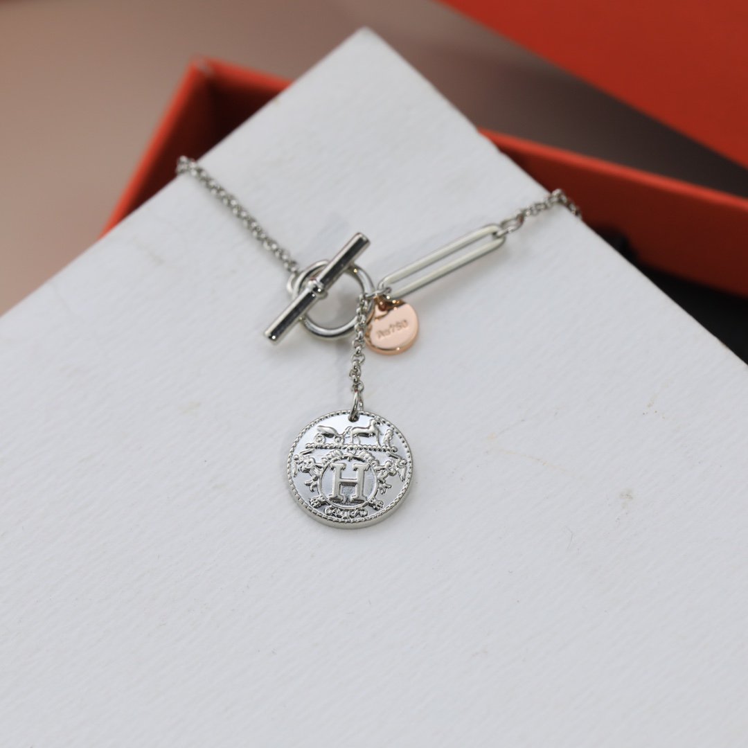 HM ROUND CARD SILVER PINK GOLD DROP NECKLACE