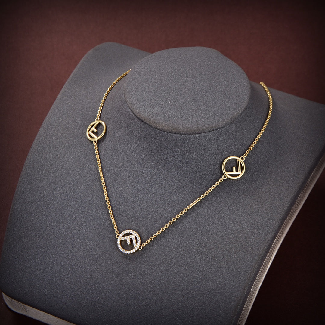 F LOGO 3 MOTIF GOLD DIAMOND NECKLACE