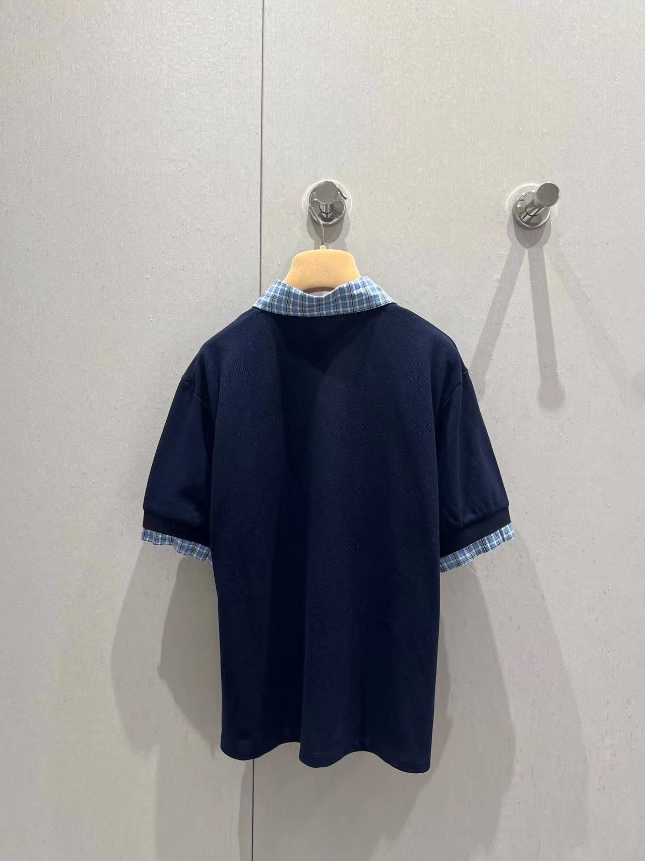 Miu Layered-Effect Cotton Polo Blue Shirt