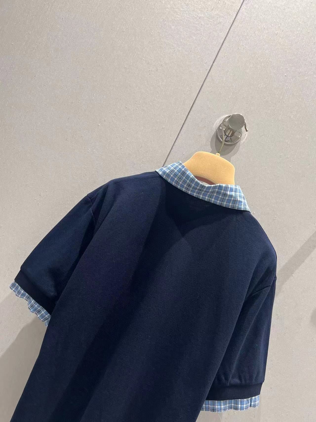 Miu Layered-Effect Cotton Polo Blue Shirt