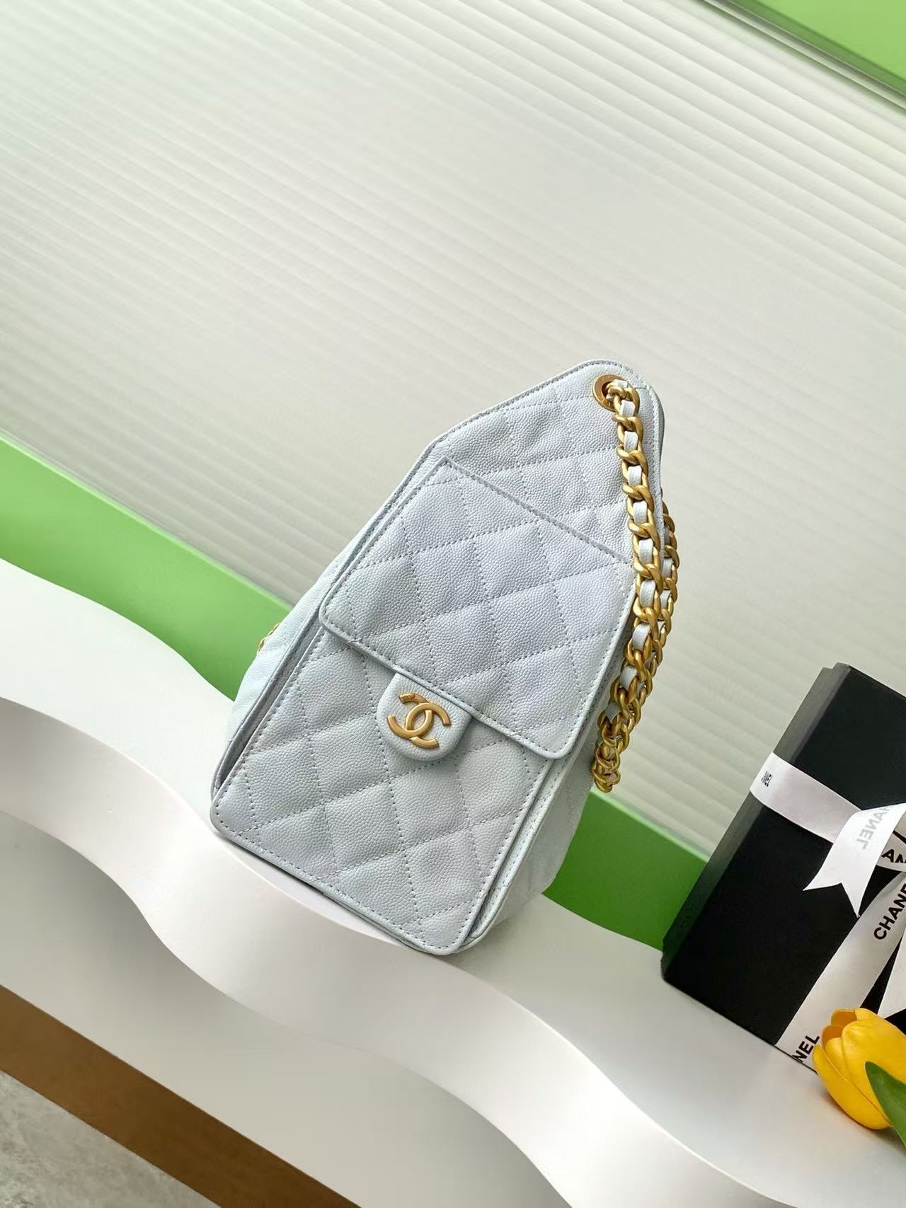 CC 25C Hobo Bag 30cm Light Blue Grained Calfskin