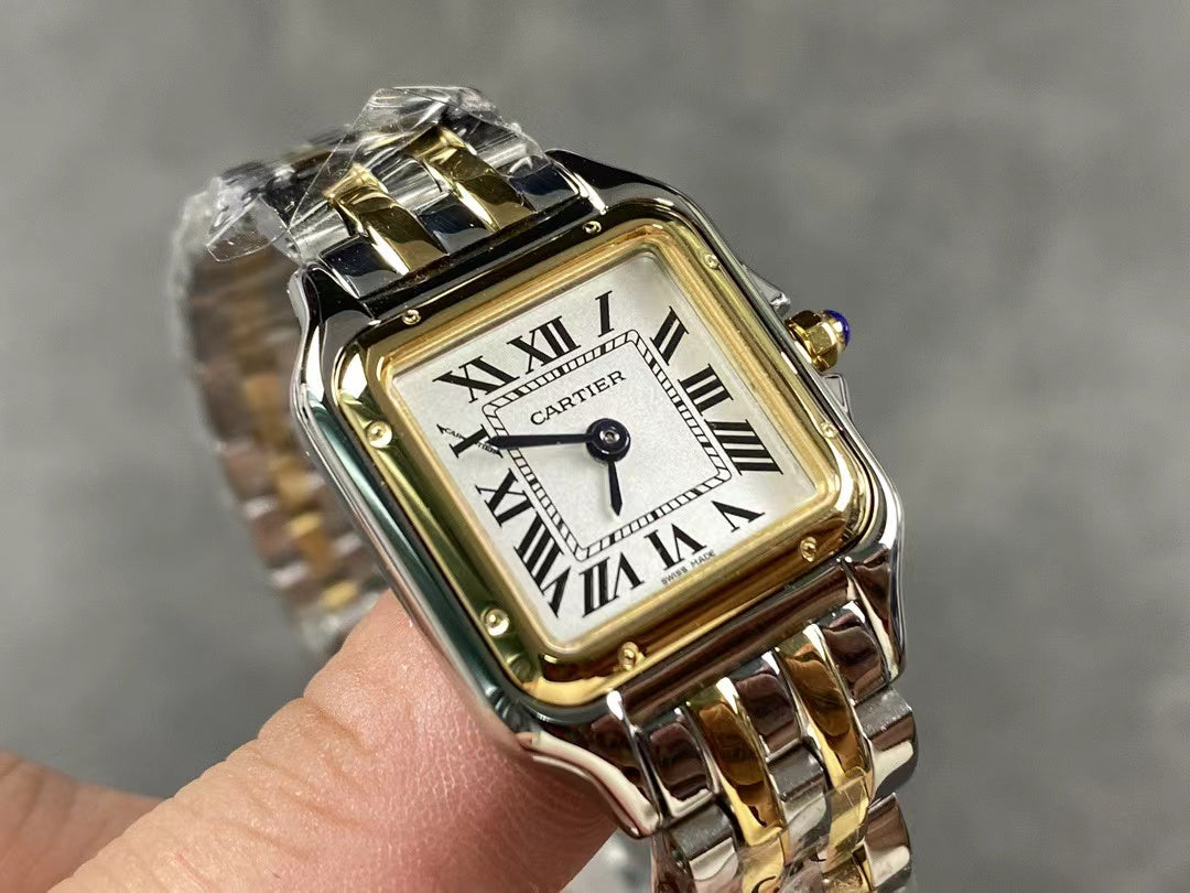 PANTHERE DE CARTIE 22MM QUARTZ GOLD STEEL WHITE DIAL