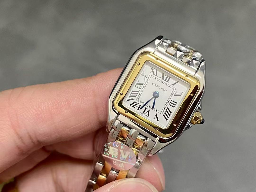 PANTHERE DE CARTIE 22MM QUARTZ GOLD STEEL WHITE DIAL BEST VERSION