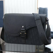 Medium Saddle Messenger Bag with Flap Black Calfskin fabric