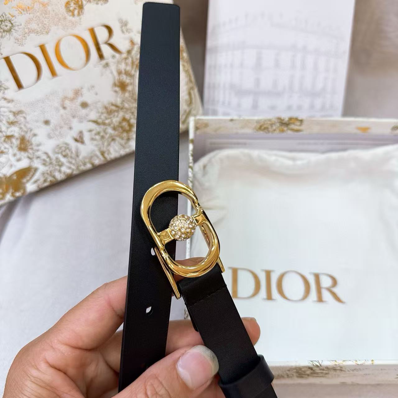 Dior CD Buckle Belt Black Leather