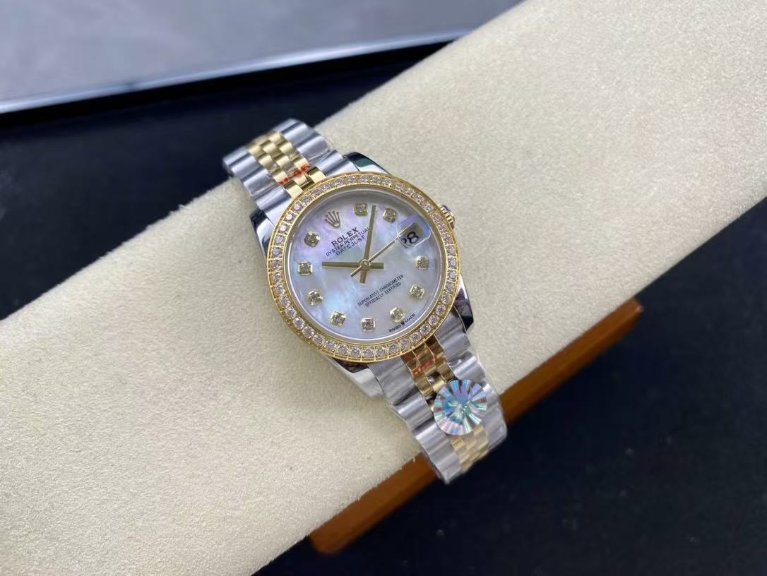 Datejust 31mm Gold Steel Diamond Bezel White Mop Dial