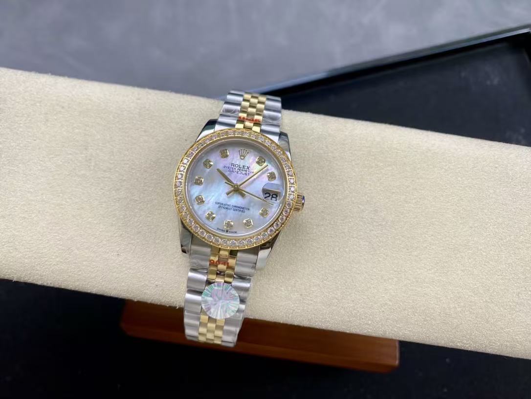 Datejust 31mm Gold Steel Diamond Bezel White Mop Dial