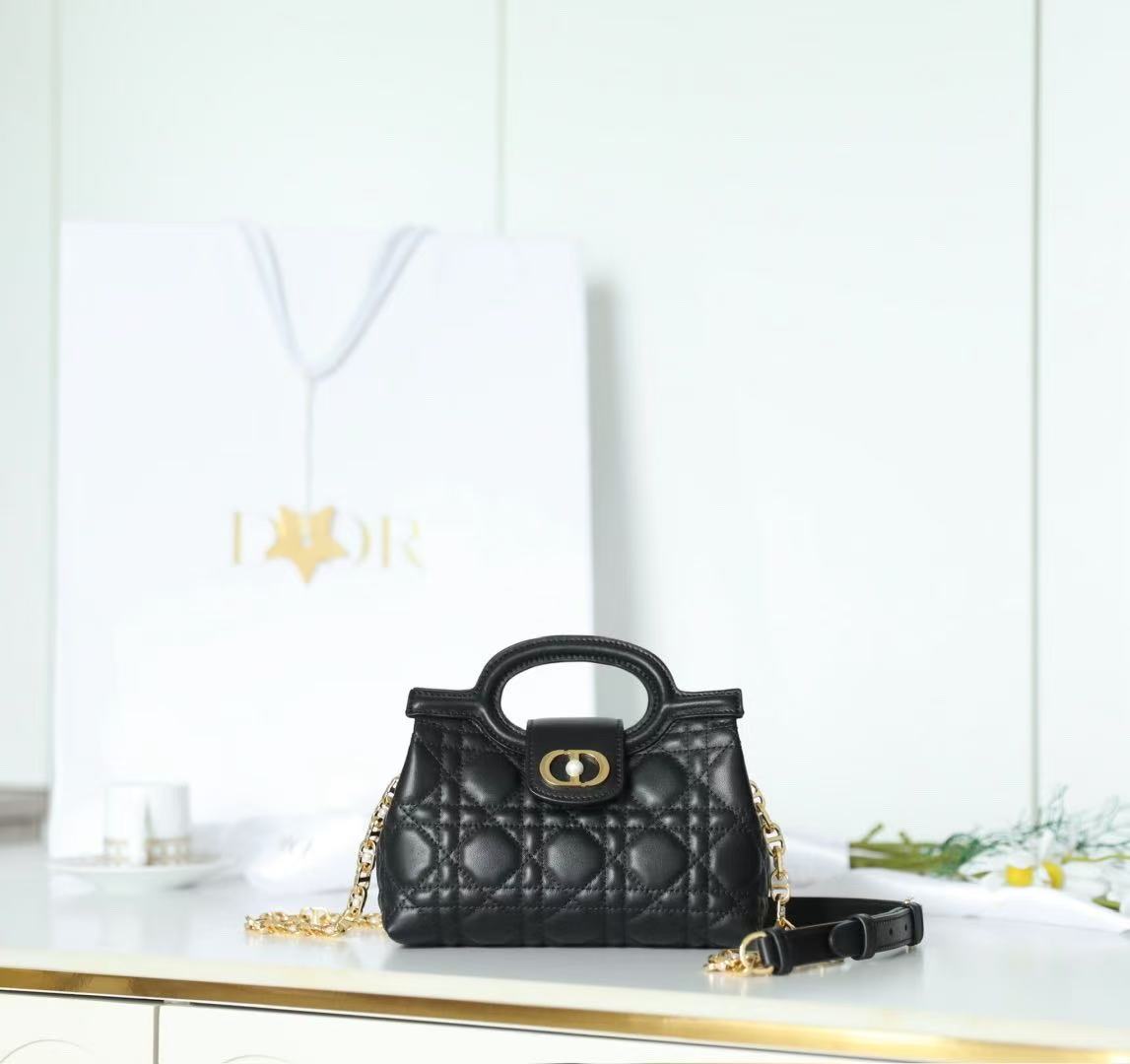 Dior 2025 Jolie Top Handle Bag Black Cannage Lambskin