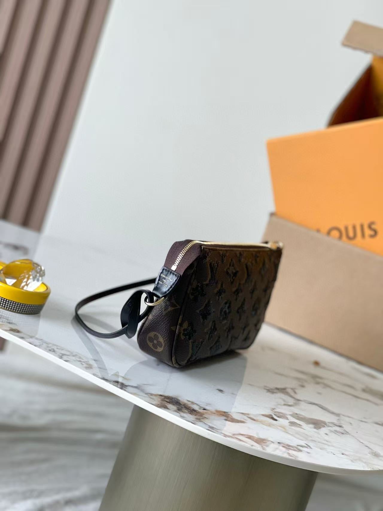 LV Pochette Accessoires Bag Black Brown Canvas With Sequin Embellishments