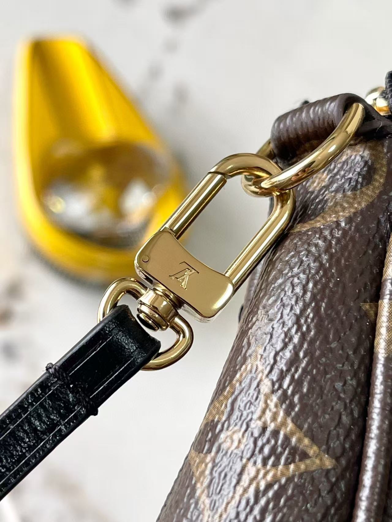 LV Pochette Accessoires Bag Black Brown Canvas With Sequin Embellishments