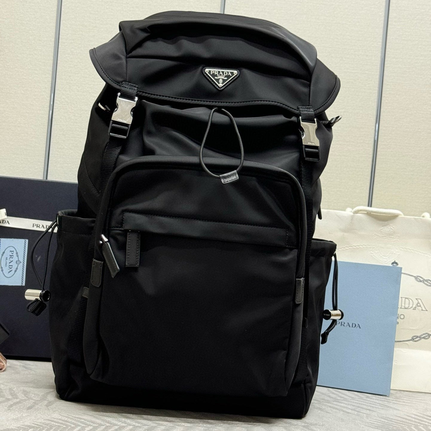 Prada 2025 Backpack 57cm Black Re-nylon And Saffiano Leather