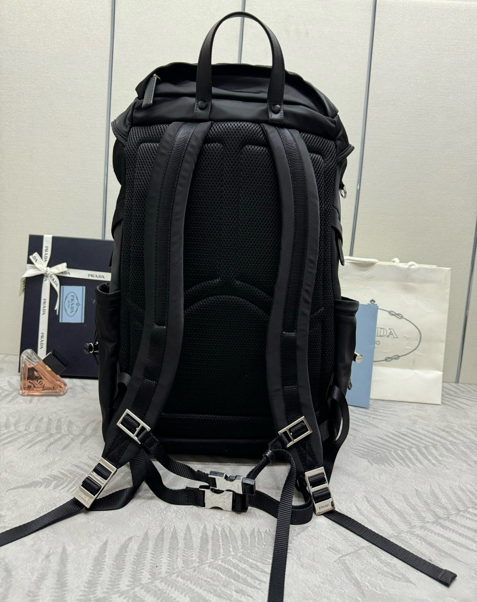 Prada 2025 Backpack 57cm Black Re-nylon And Saffiano Leather
