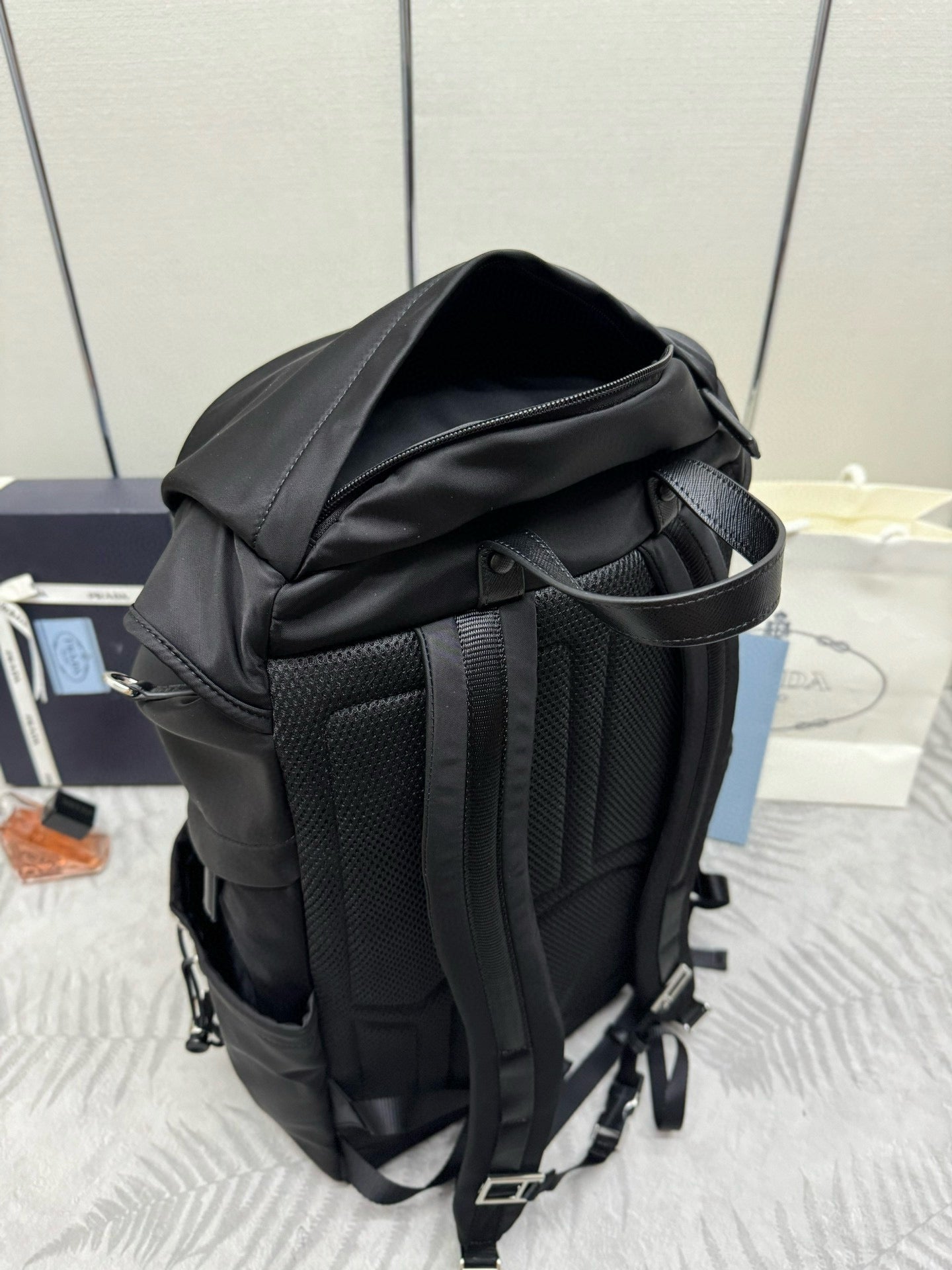 Prada 2025 Backpack 57cm Black Re-nylon And Saffiano Leather