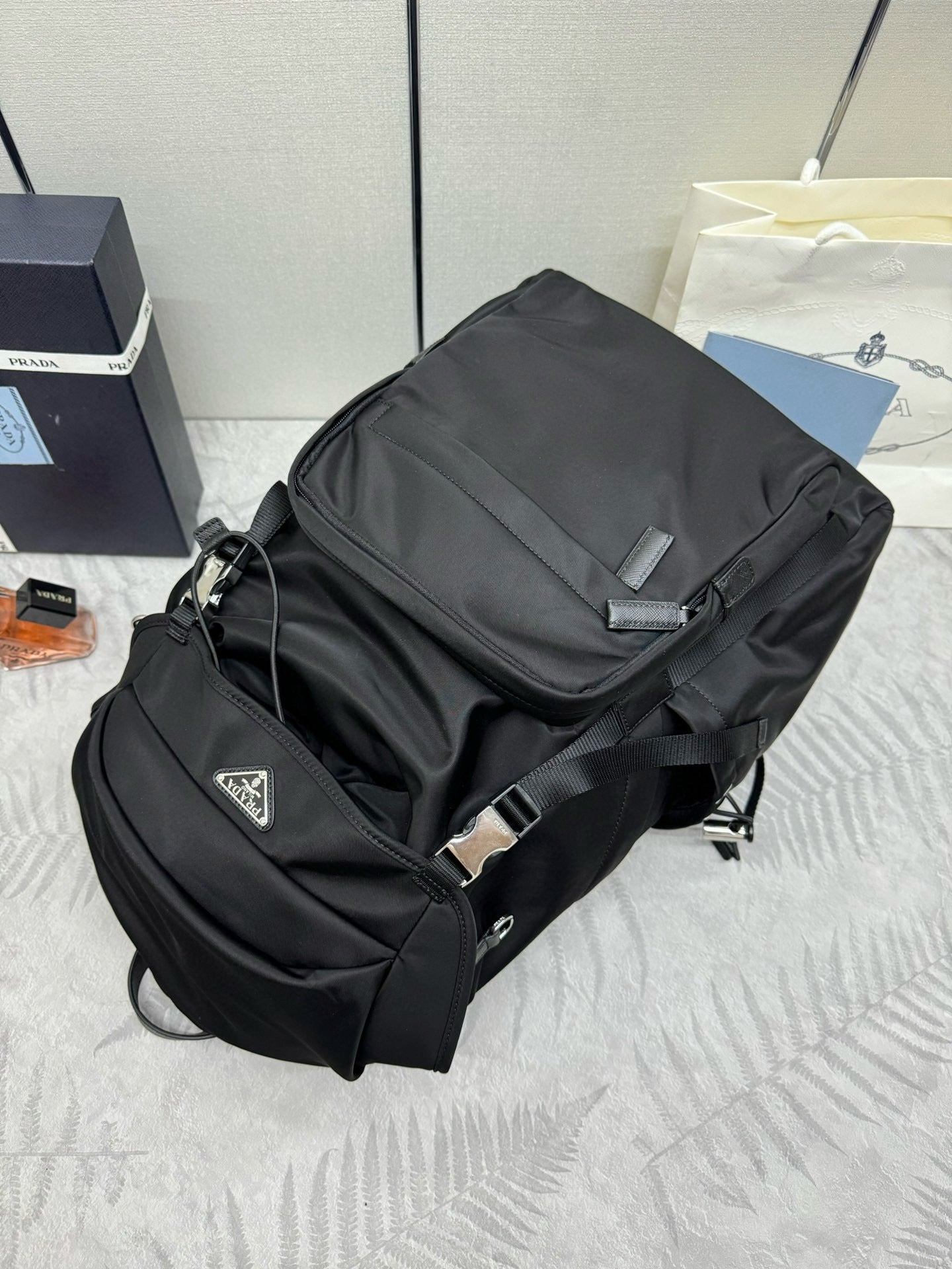Prada 2025 Backpack 57cm Black Re-nylon And Saffiano Leather