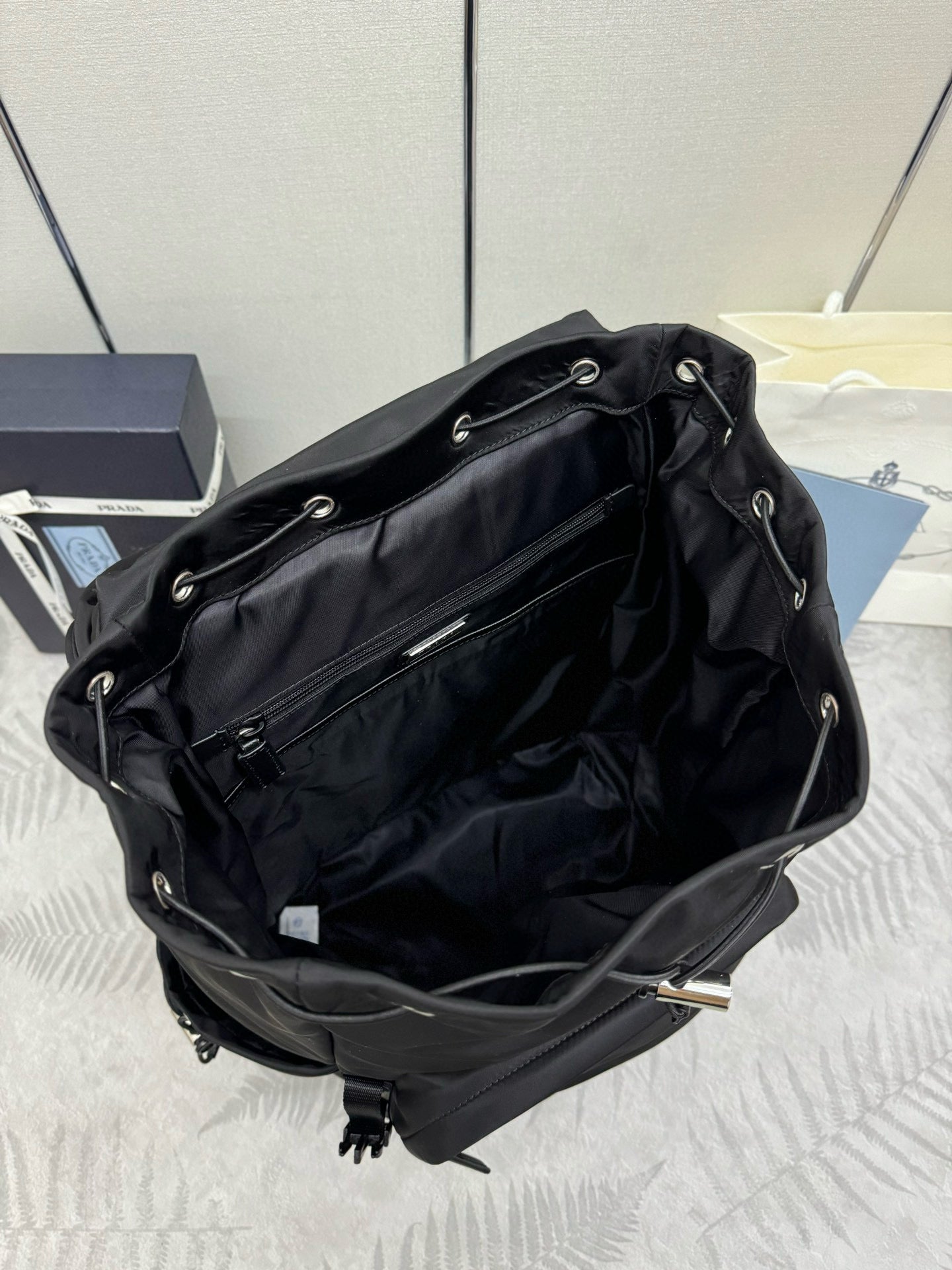 Prada 2025 Backpack 57cm Black Re-nylon And Saffiano Leather