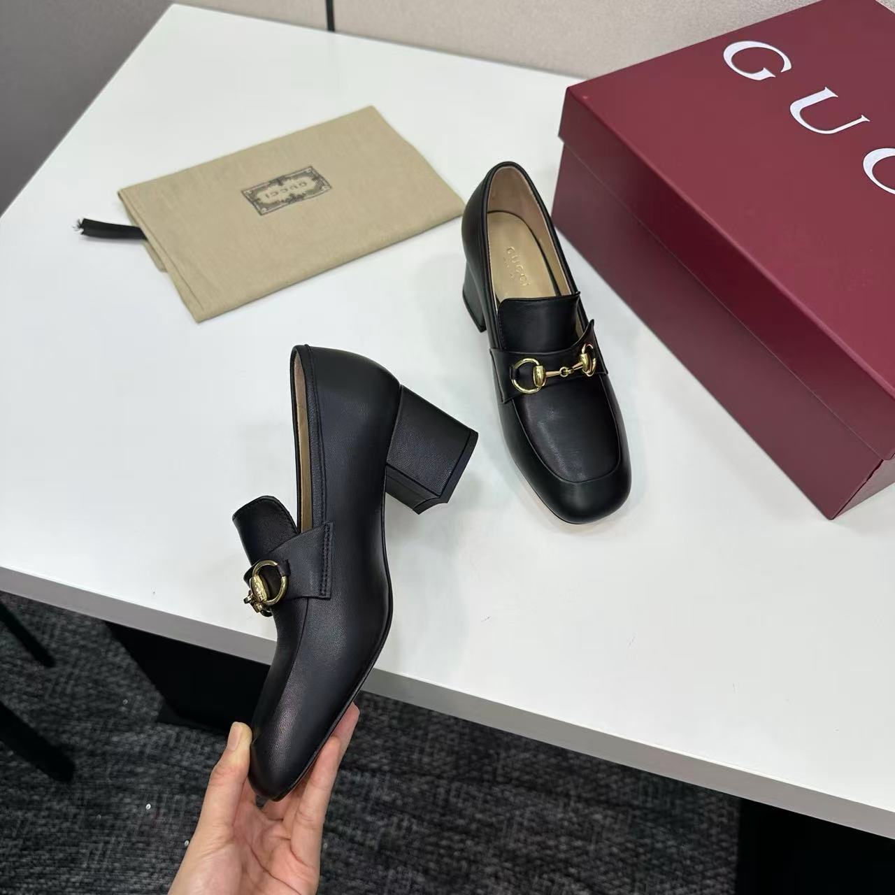 Gucci 2025 Lady Horsebit Loafer Pump Black Gold Leather