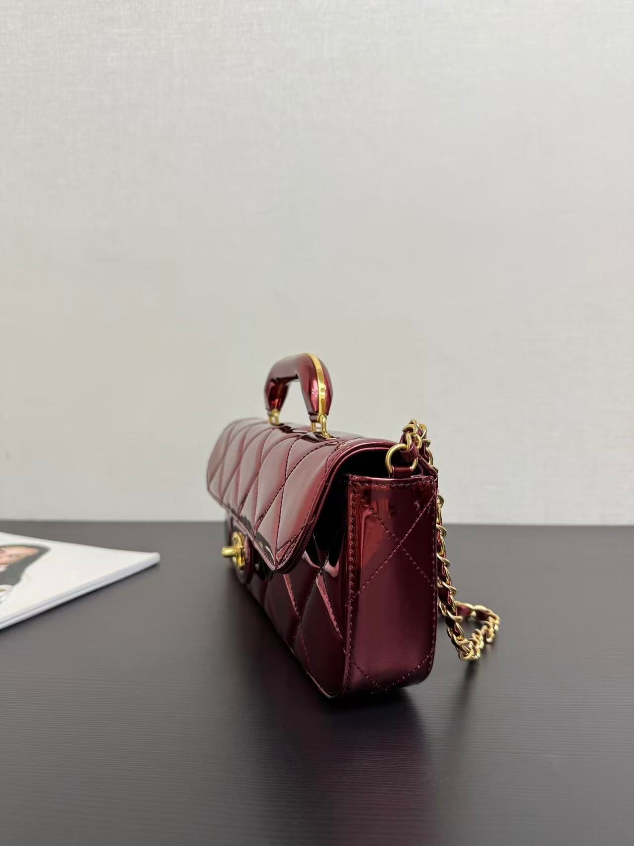 Chanel Flap Bag With Top Handle Metallic Mirror Calfskin And Gold-Tone Metal