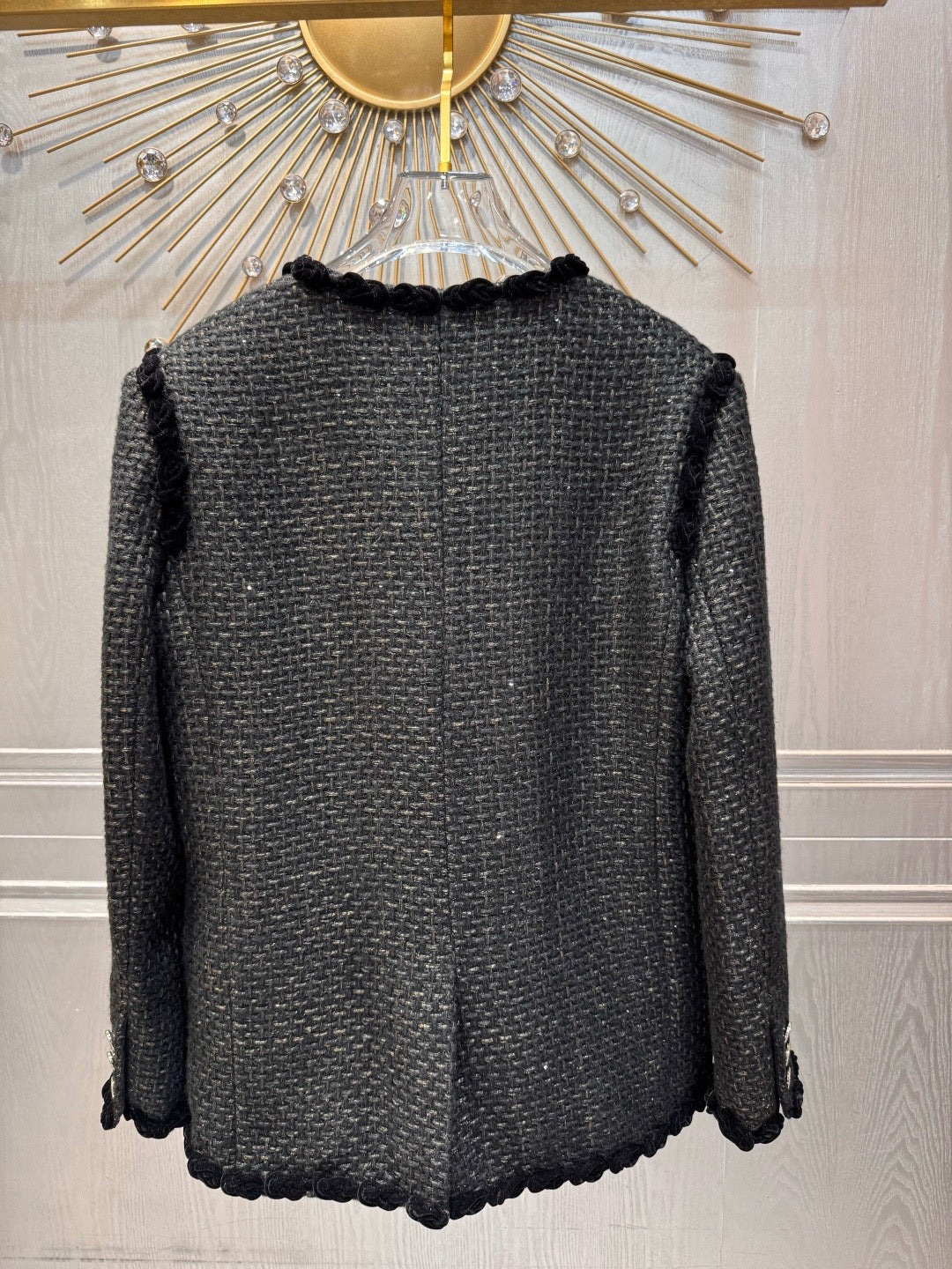 Chanel 2025 Jacket With Four Pockets And Velvet Trimblack Tweed