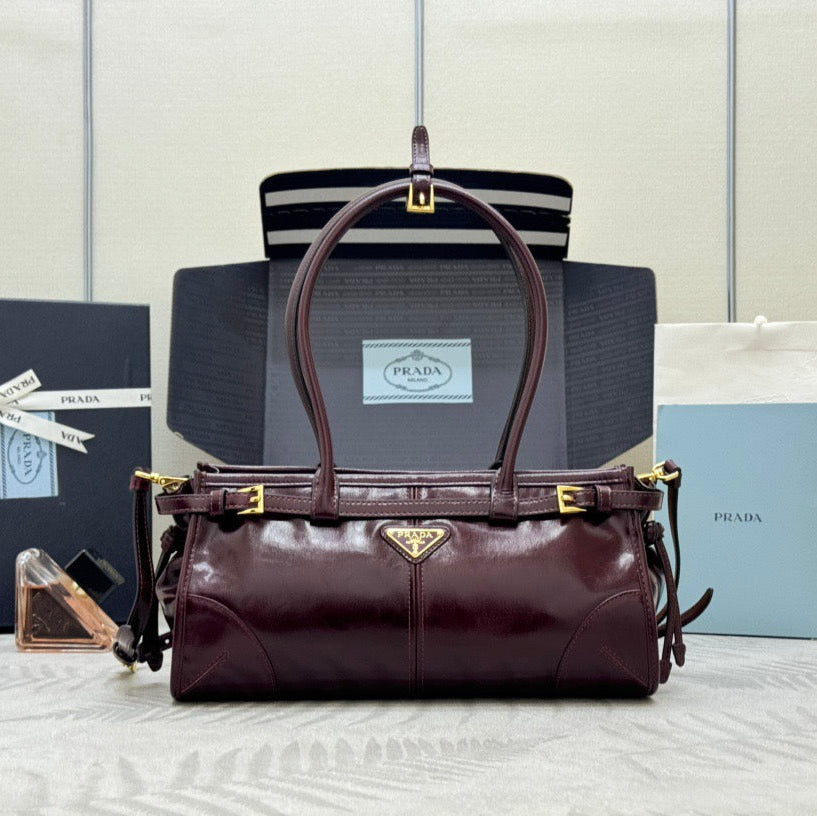 Prada Bonnie 32cm Bag Burgundy Calfskin