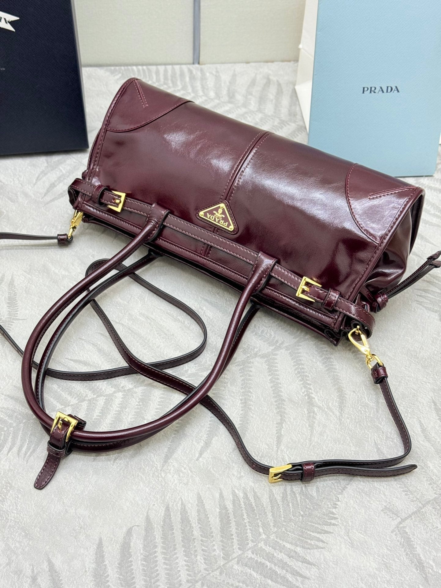 Prada Bonnie 32cm Bag Burgundy Calfskin