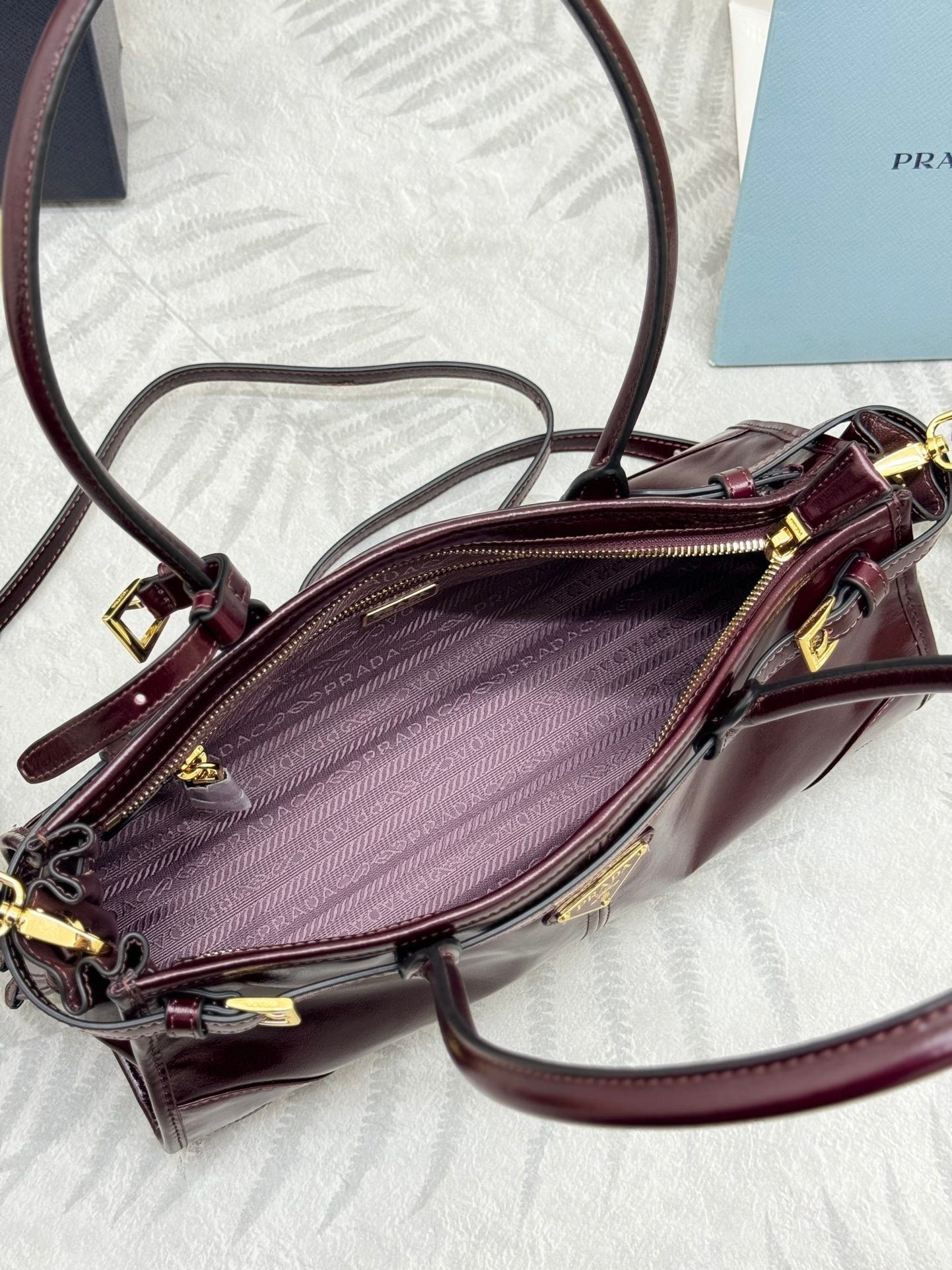 Prada Bonnie 32cm Bag Burgundy Calfskin