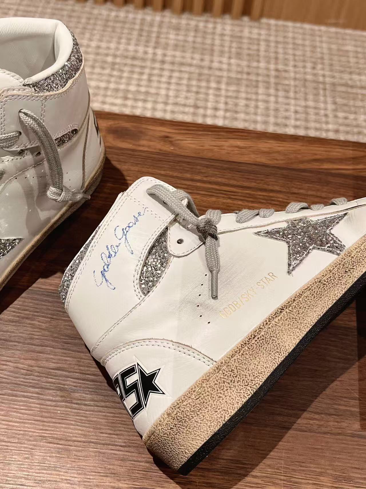Golden Goose 2025 Deluxe Brand Sky Star High-Top Sneaker White Gray Calfskin Rubber