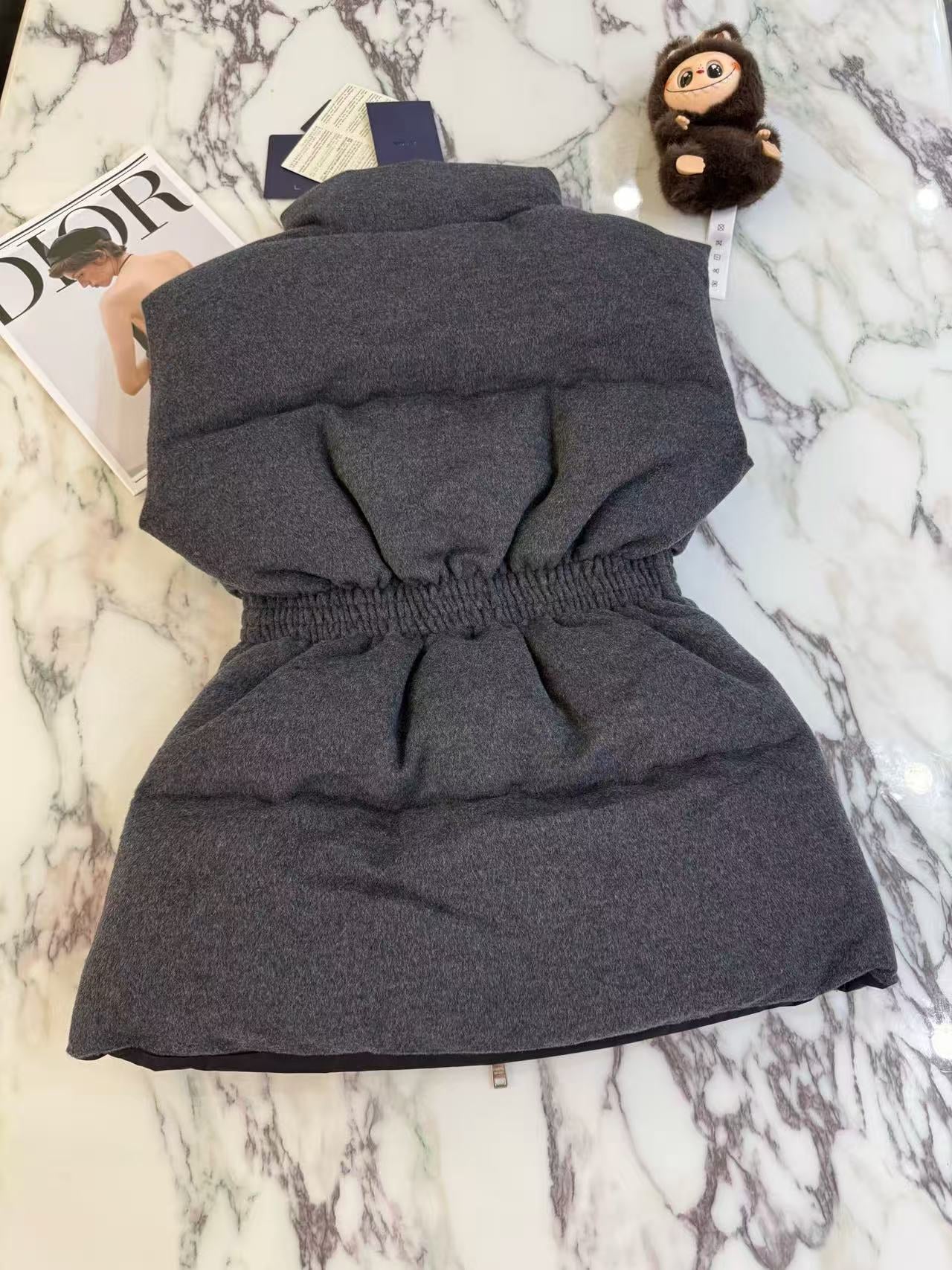 Prada 2025 Belted Down Vest Gray Wool