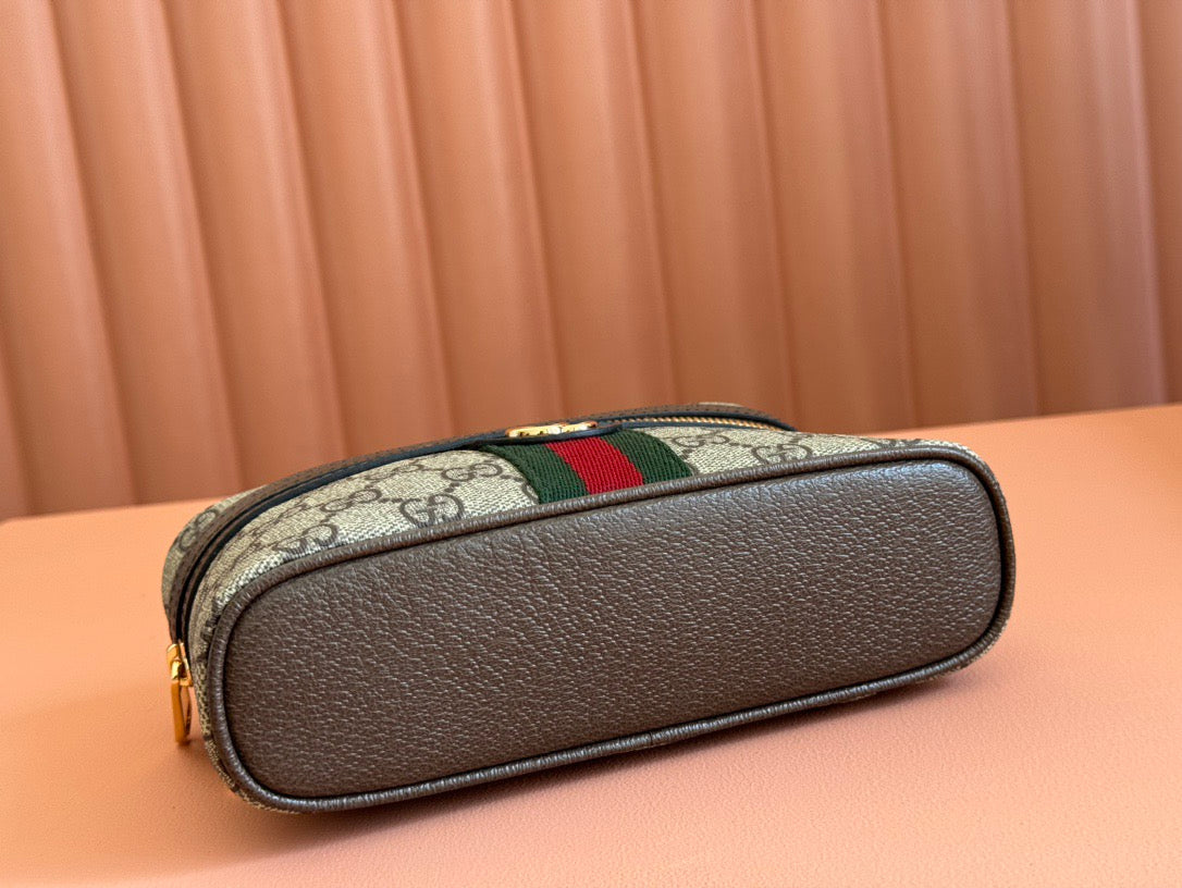 Gucci 2025 Ophidia Vanity 20cm Bag Beige And Dark Brown Canvas Leather