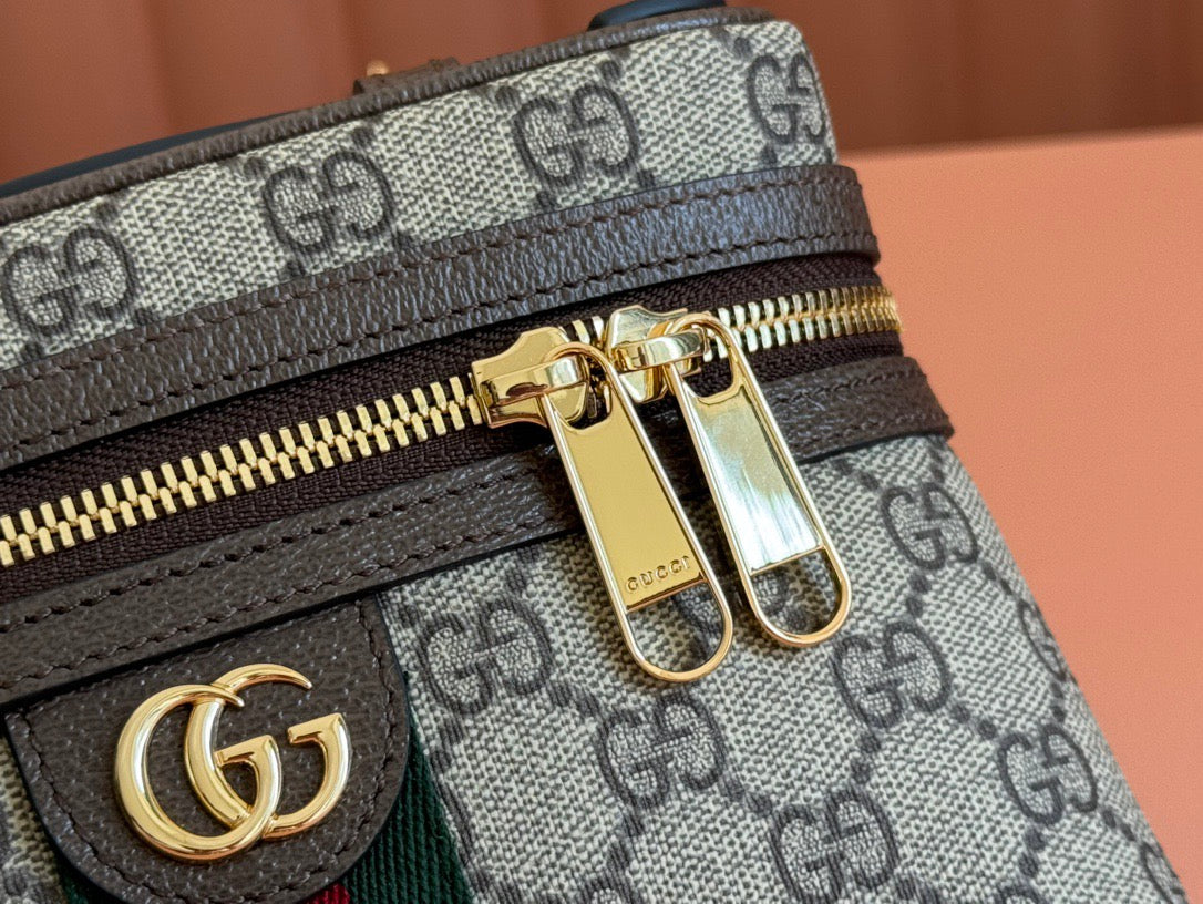 Gucci 2025 Ophidia Vanity 20cm Bag Beige And Dark Brown Canvas Leather