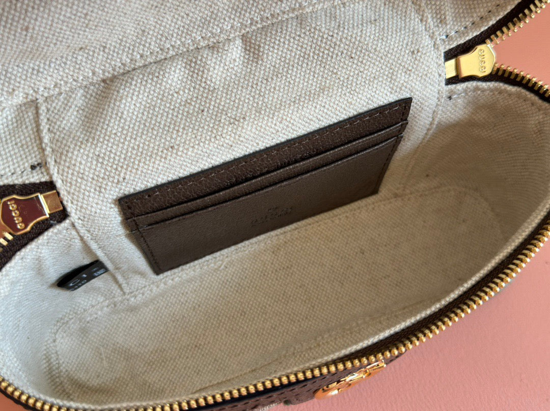 Gucci 2025 Ophidia Vanity 20cm Bag Beige And Dark Brown Canvas Leather