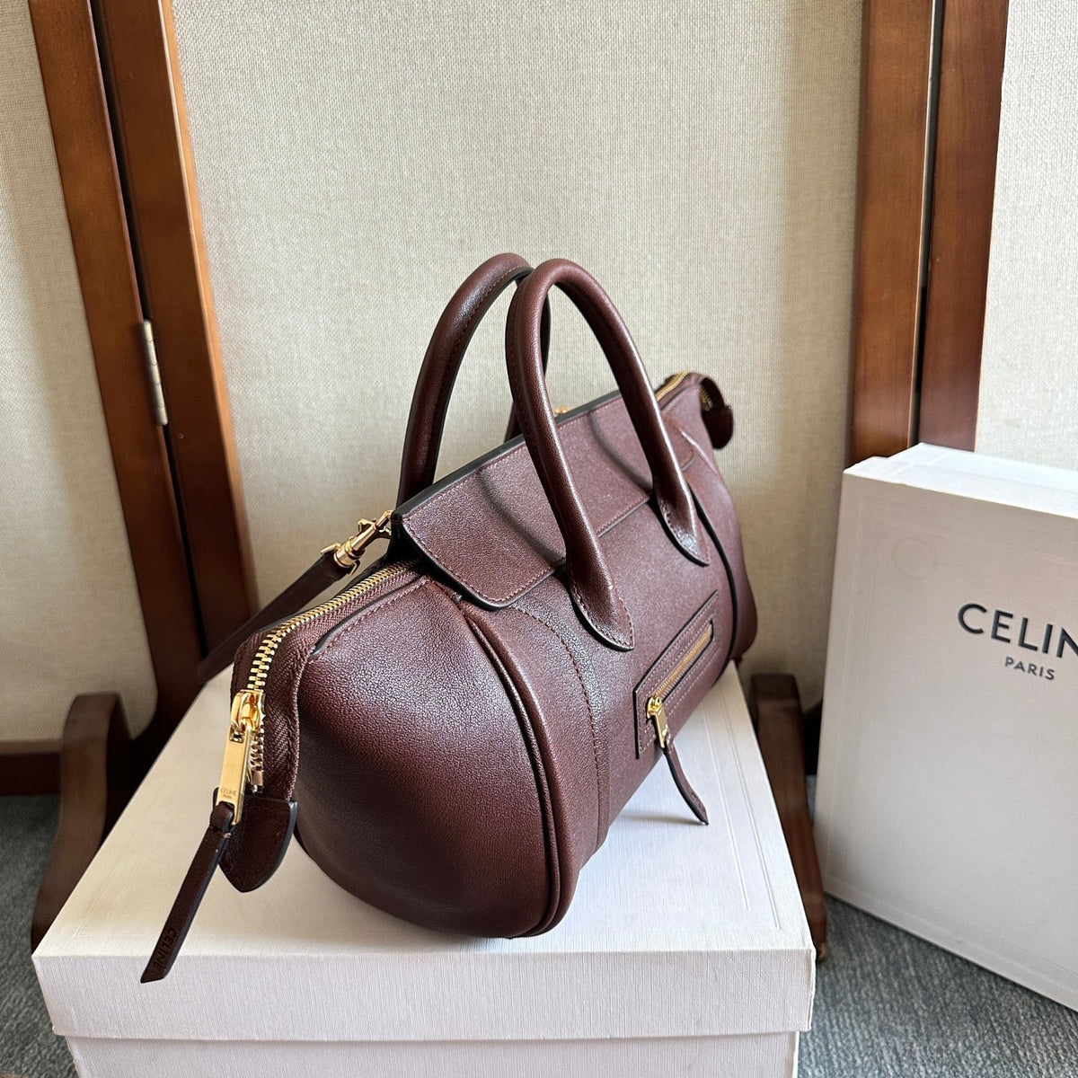 Celine 2025 Luggage Bag Burgundy Leather