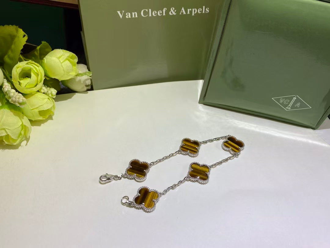 Van Cleef & Arpels Vintage Alhambra Bracelet With Five Tiger Eye Motif