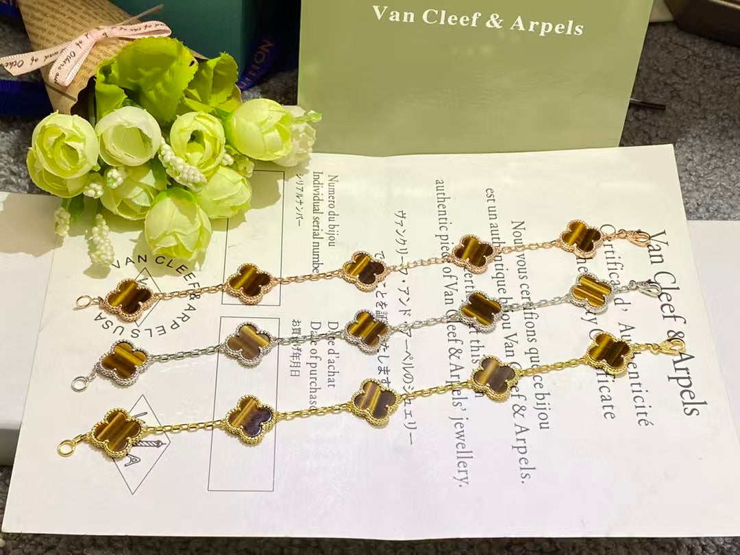 Van Cleef & Arpels Vintage Alhambra Bracelet With Five Tiger Eye Motif