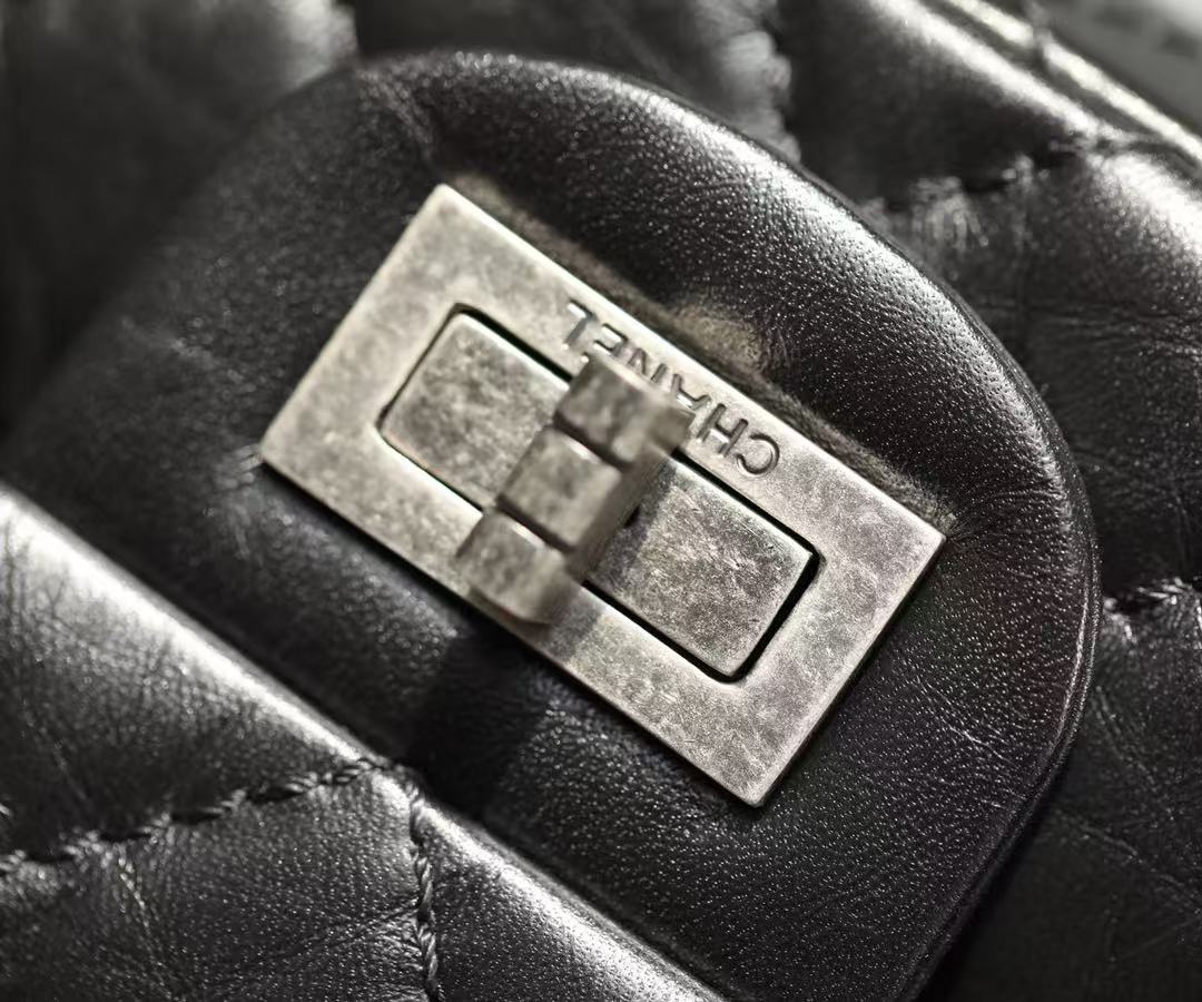 CC 2026 Classic 2.55 Flap Bag Black Aged Lambskin Silver Hardware