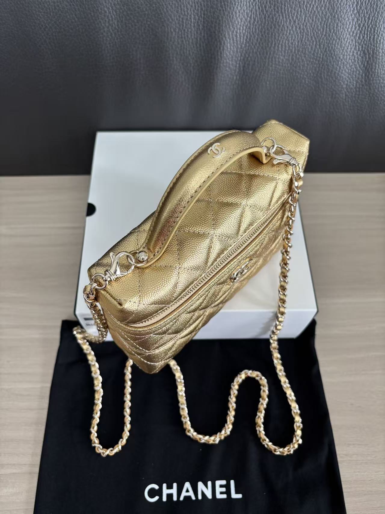 Chanel 2026 Vanity With Chain Gold Metallic Shiny Lambskin