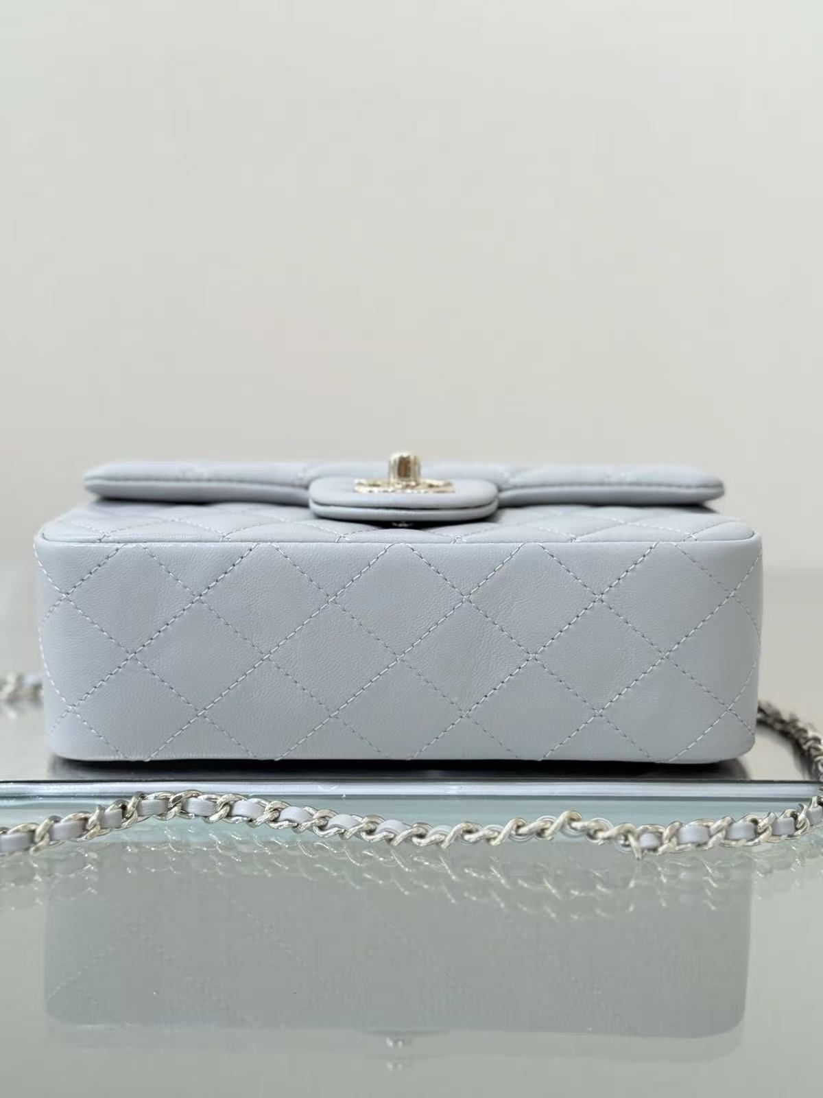 Chanel 2026 Rectangular Top Handle Flap Bag Light Grey Lambskin